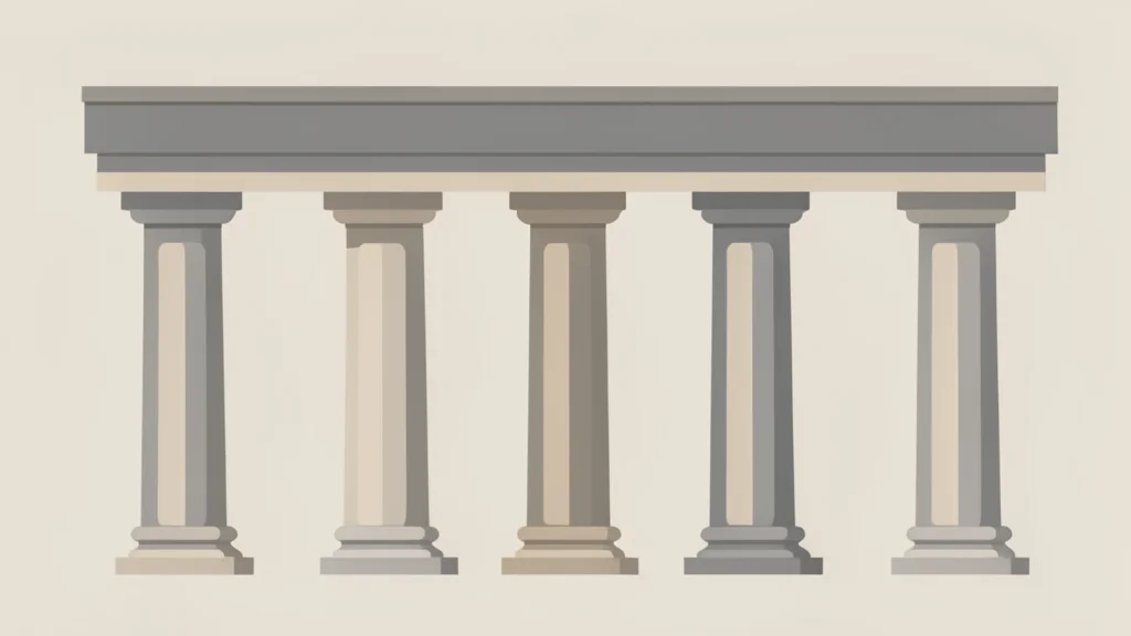 A row of classical stone pillars supporting a government building facade