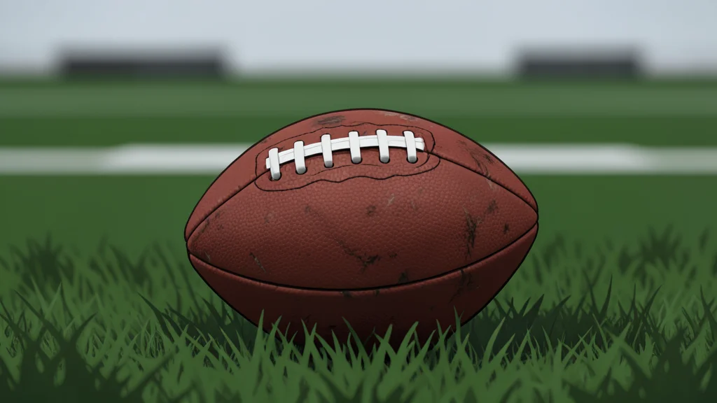 A polished American football resting on green grass