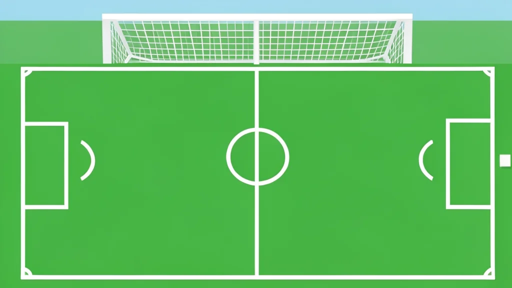 A green football pitch with white boundary lines and a goal net in the background