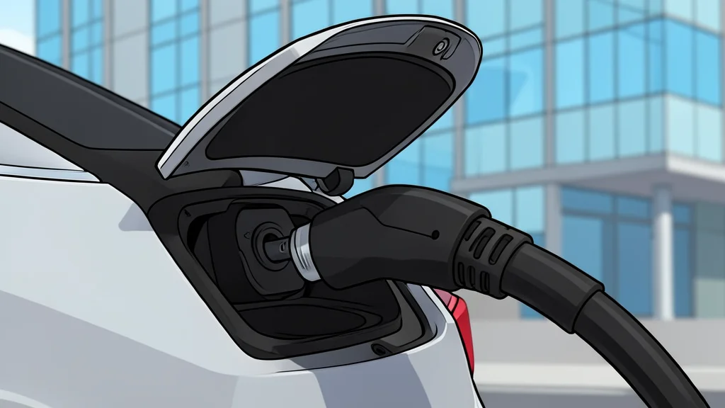 A flat vector illustration of a row of modern electric vehicles parked in a corporate lot.