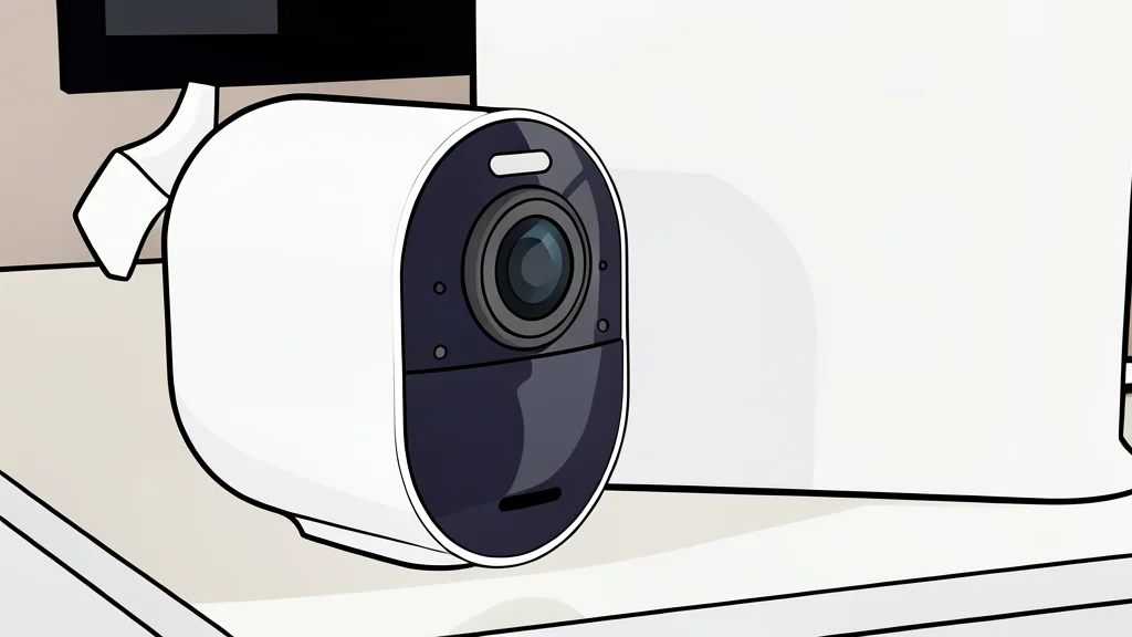 A sleek white cylindrical camera mounted on a wooden fence post against a blurred garden background