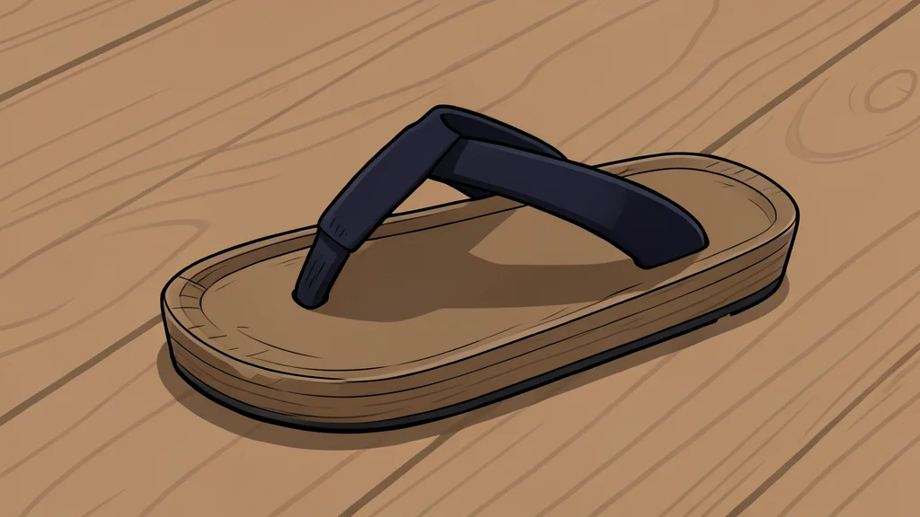 A pair of traditional Japanese geta sandals resting on a wooden floor.