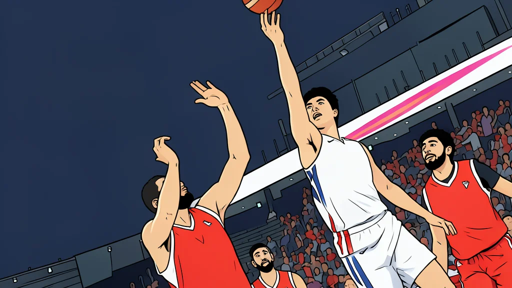 A polished wooden basketball court with a hoop and net in the background
