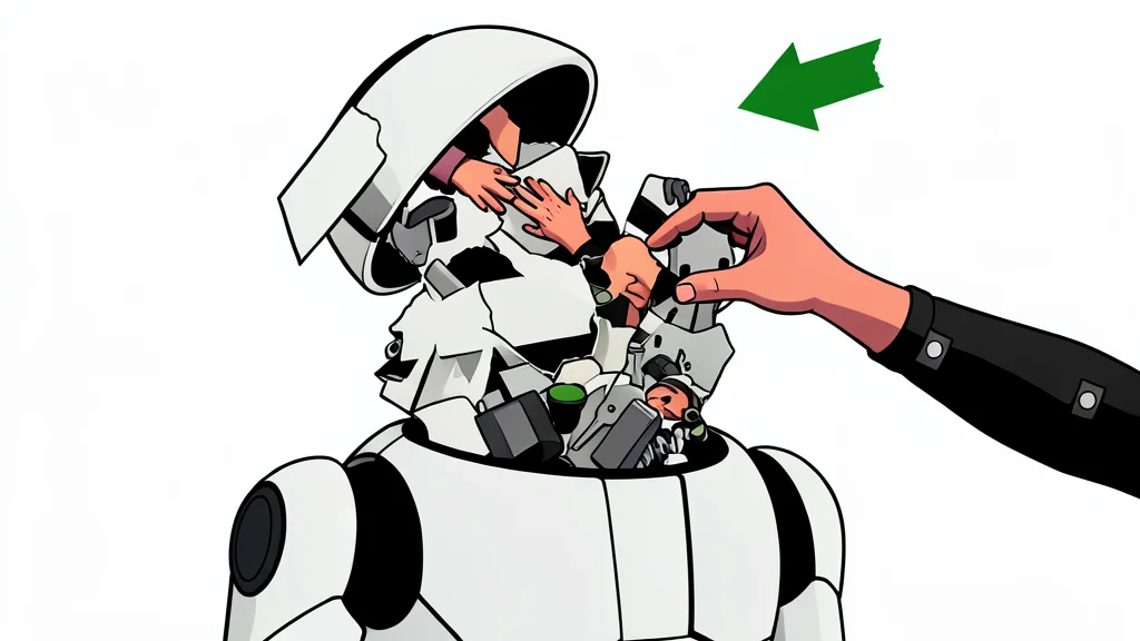 A flat vector illustration of a humanoid robot standing next to a worker wearing motion-capture sensors in a factory aisle.