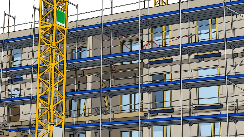 A solitary yellow construction crane stands against a clear blue sky.