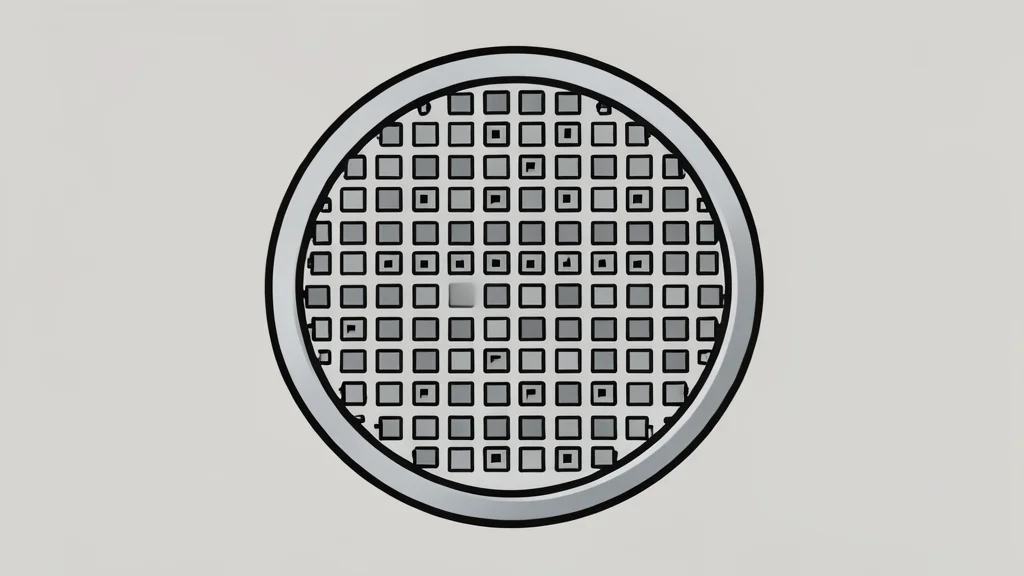 A close-up view of a silicon wafer with a grid of square chips.