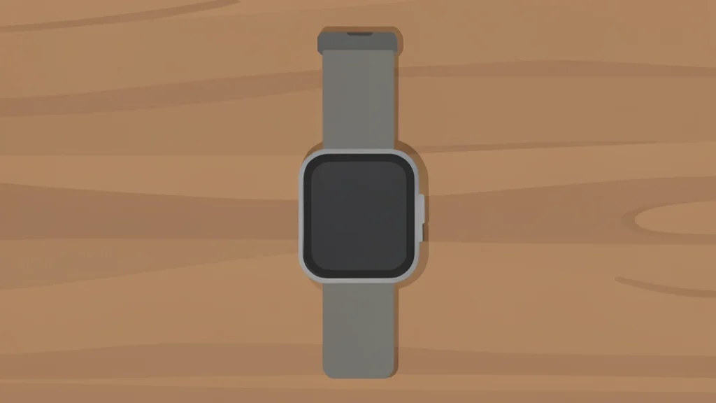 A screenless fitness band with a textured strap resting on a wooden surface