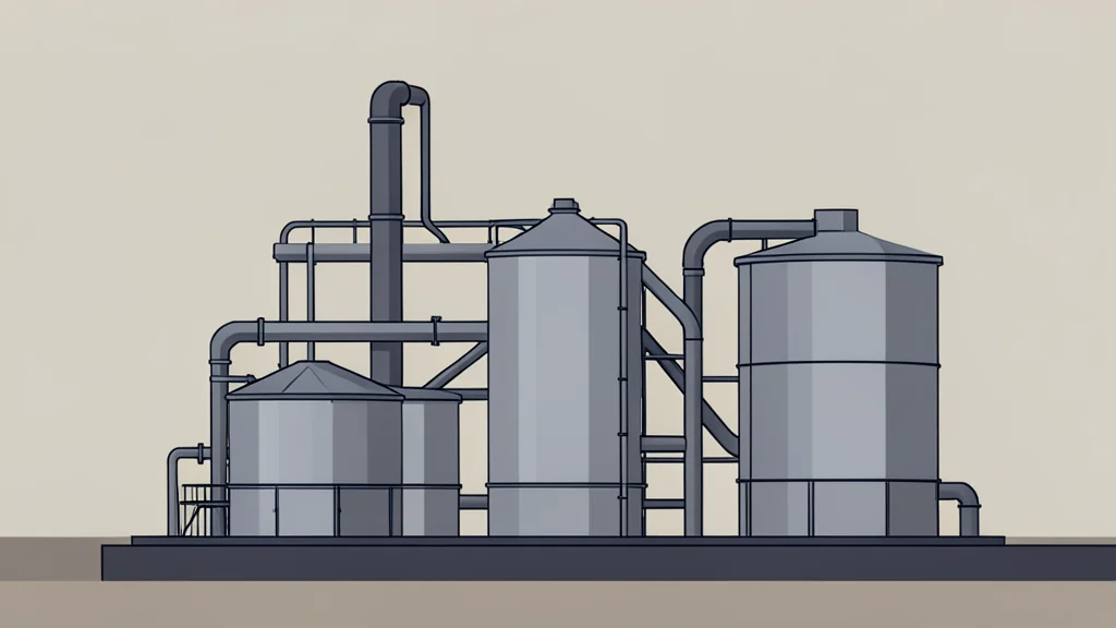 A large industrial waste processing facility with metal tanks and pipes