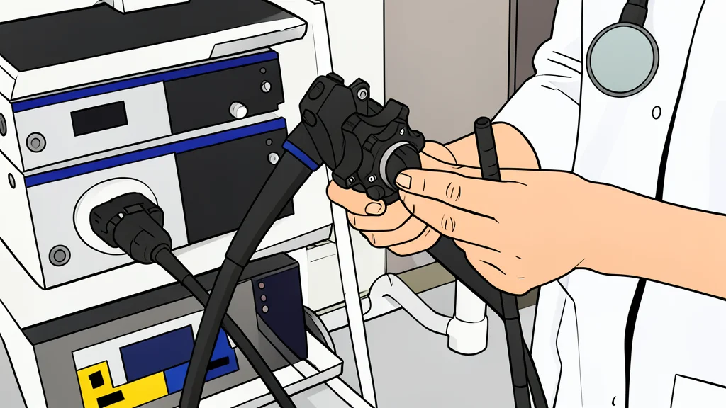 A flexible medical endoscope tube coiled on a sterile white surface