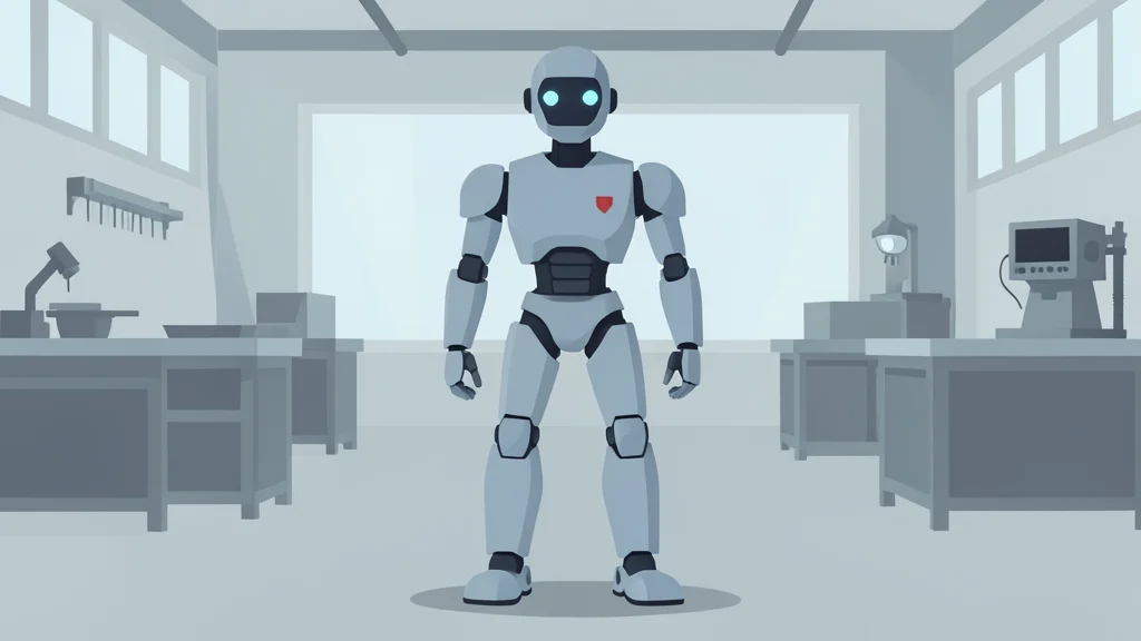 A humanoid robot standing in a modern industrial workshop
