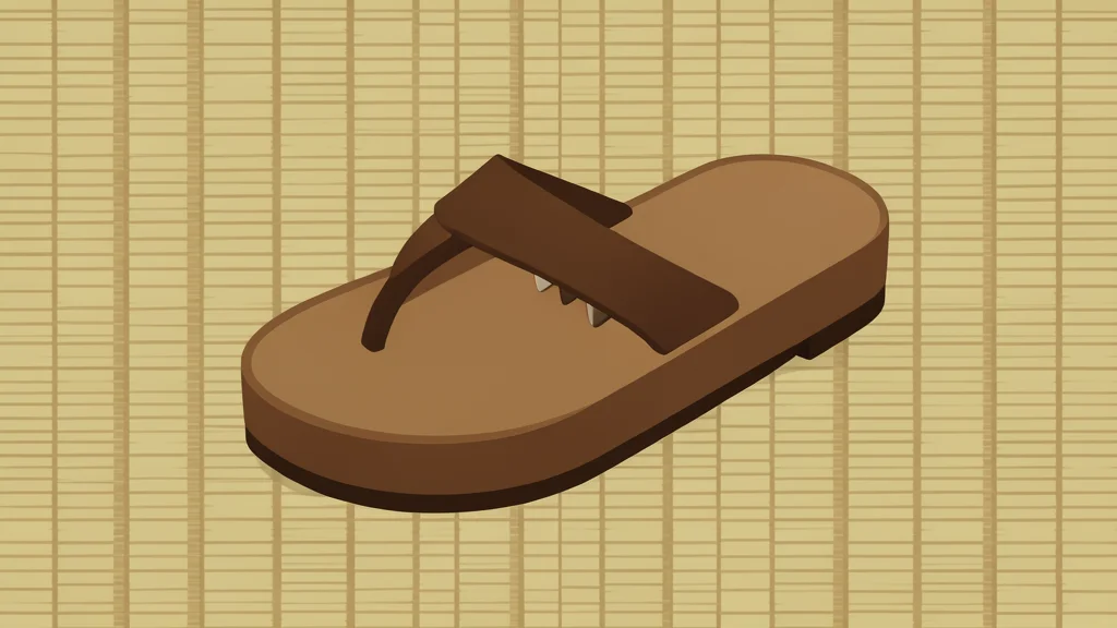 A traditional Japanese wooden geta sandal resting on a tatami mat