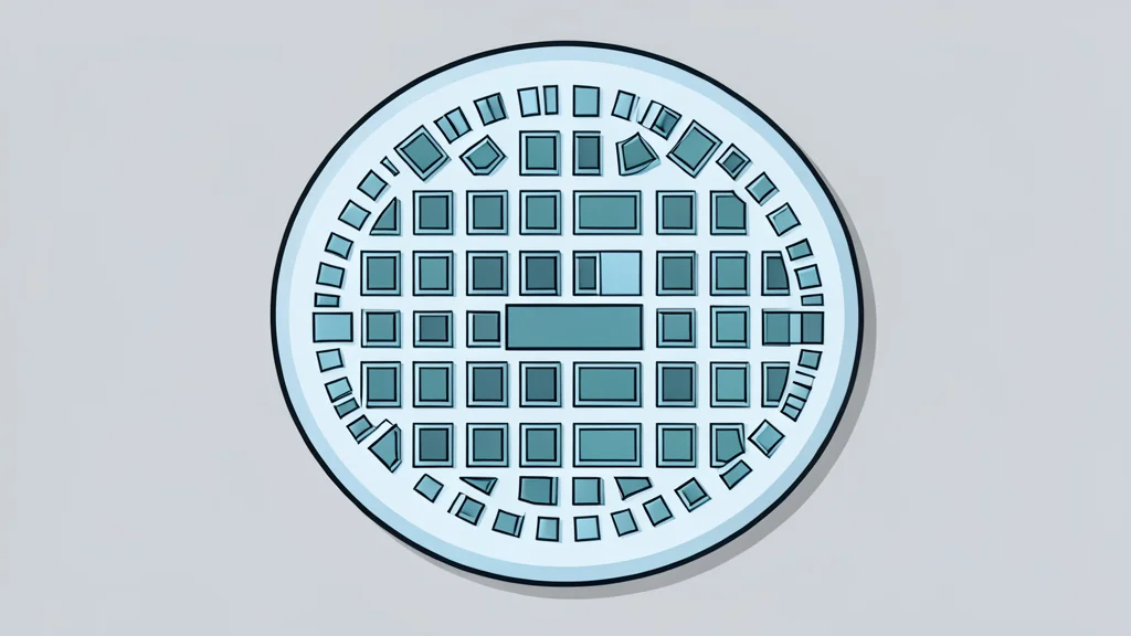 A close-up view of a silicon wafer with a grid of square chips, resting on a clean laboratory surface.
