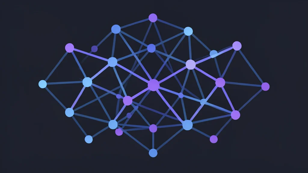 A digital network of interconnected nodes glowing softly in the dark