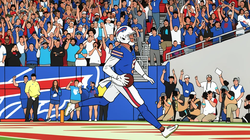 A wide receiver leaps to catch a football above green grass under bright stadium lights.