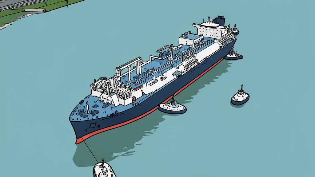 A large white floating storage vessel docked at an industrial harbor pier