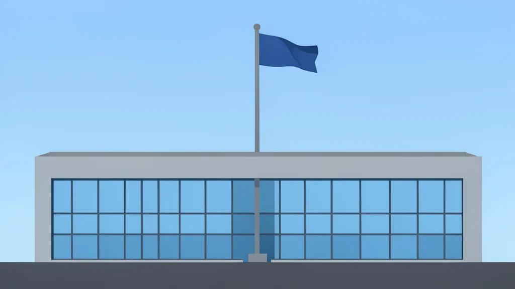 A modern European state parliament building with large glass windows and a flagpole
