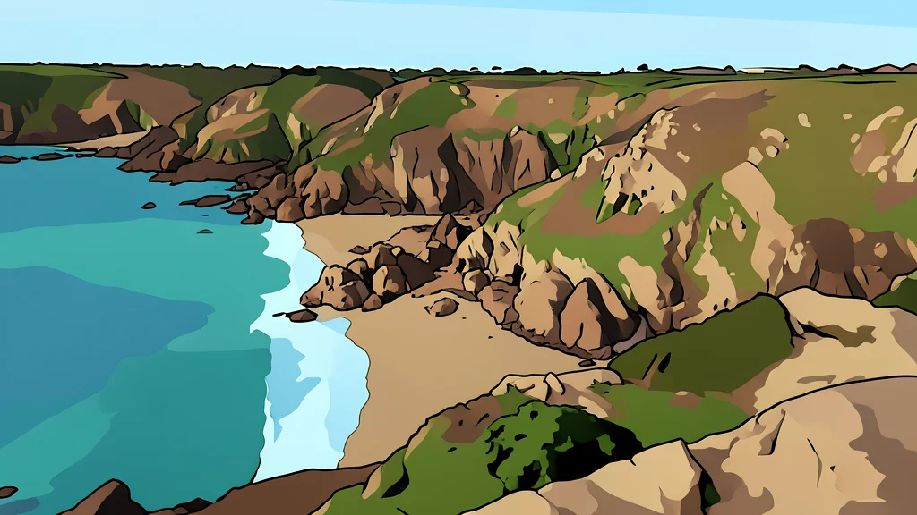 A rocky coastline with strong ocean currents and a small harbor entrance