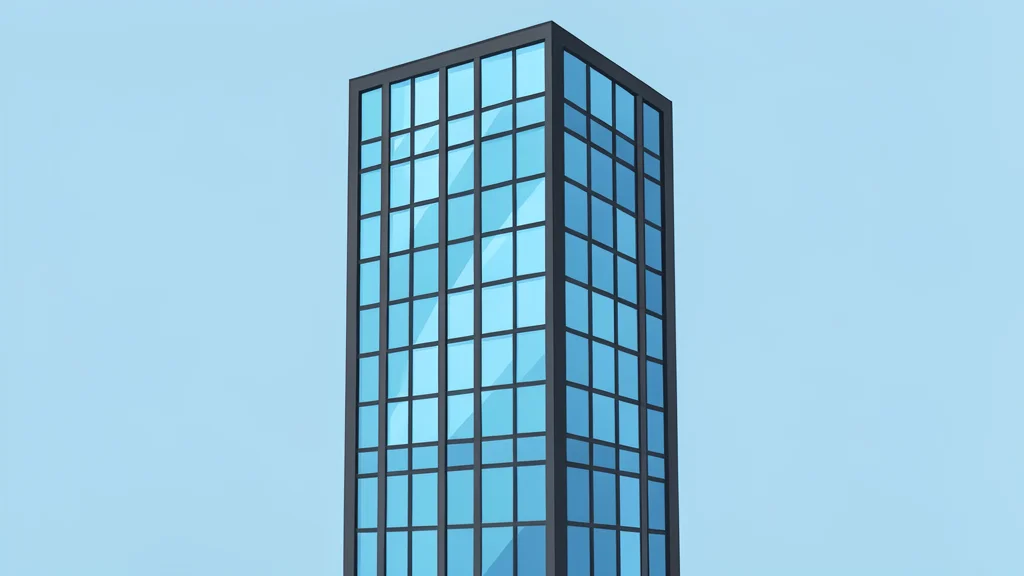 A modern glass skyscraper with a grid of windows reflecting the sky
