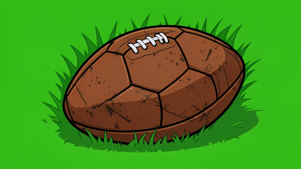 A small, rectangular grass football pitch with white boundary lines and a single ball resting in the center circle.
