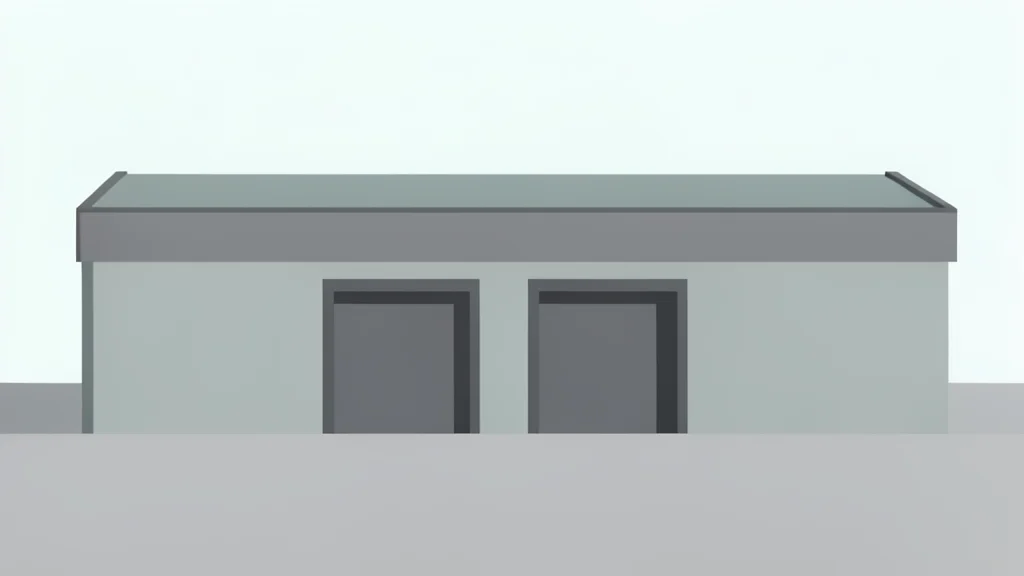 A modern commercial warehouse building with a flat roof and large loading dock doors