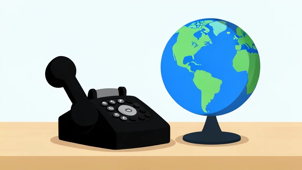A secure telephone handset resting on a desk next to a globe