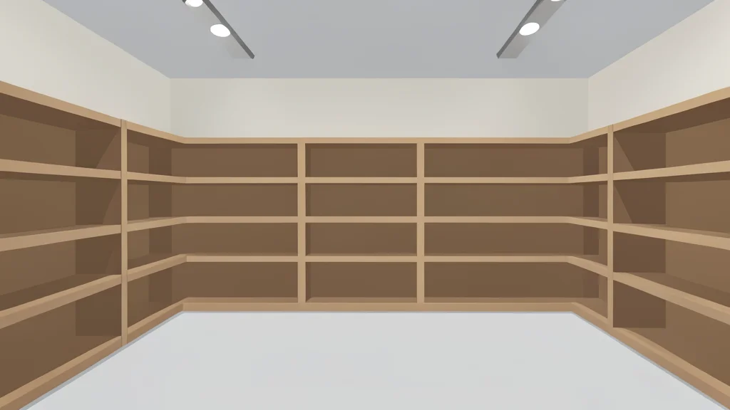 A modern retail store interior with empty shelves and soft lighting