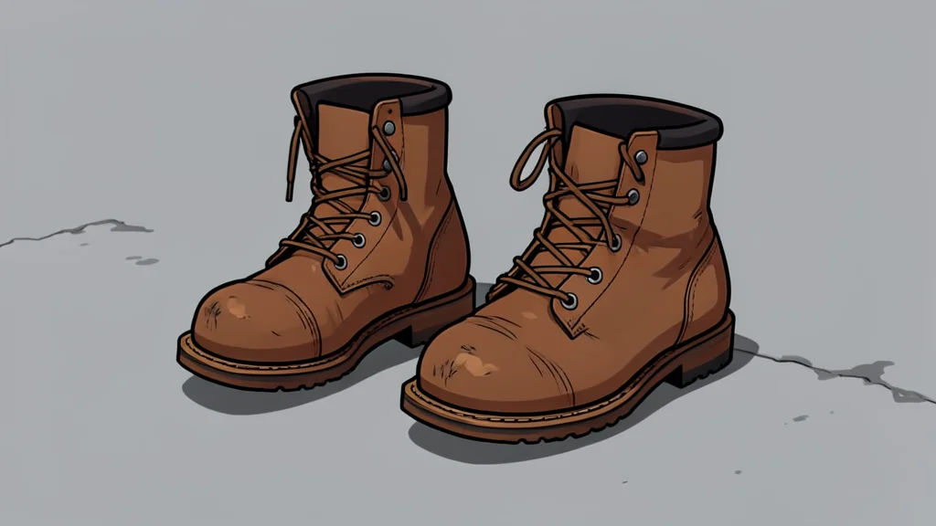 A pair of worn leather wrestling boots resting on a concrete floor