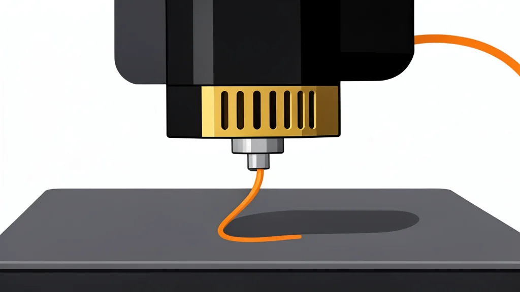 A flat vector illustration of a 3D printer nozzle extruding a single layer of plastic filament onto a flat build plate.