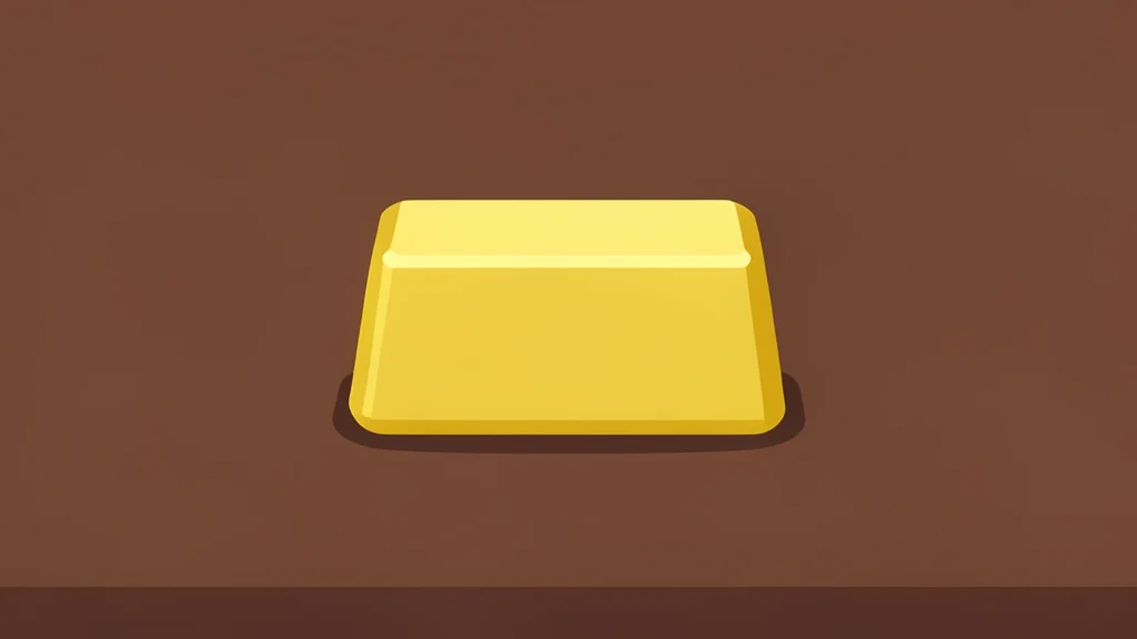 A polished gold ingot resting on a dark wooden desk