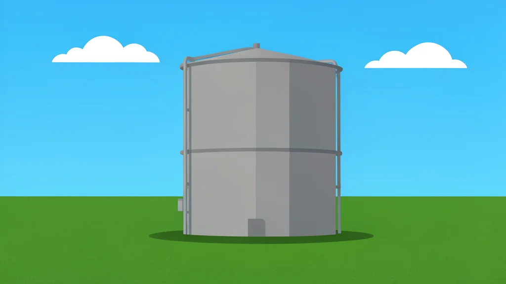 A large industrial oil storage tank standing in a field.