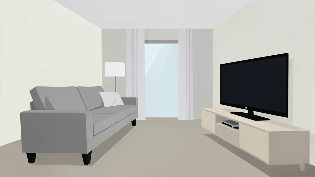 A modern living room interior featuring a sofa and a television set