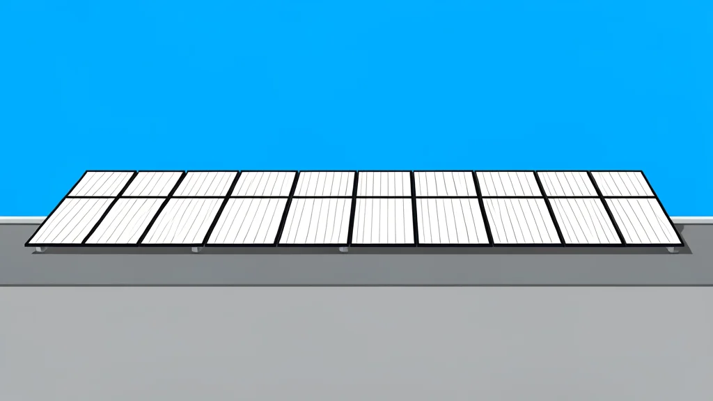 A row of white solar panels installed on a flat rooftop under a clear blue sky