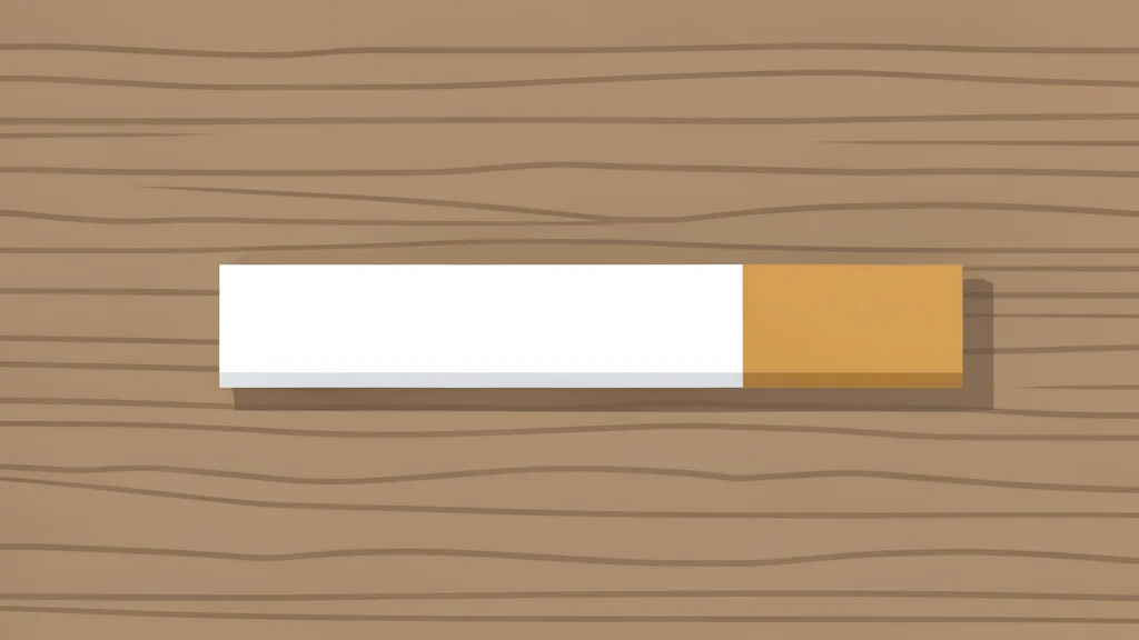 A single, unbranded cigarette resting on a plain wooden table