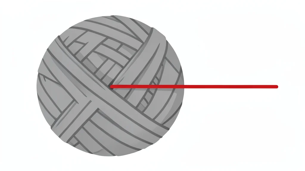 A tangled ball of yarn with a single loose thread being pulled out