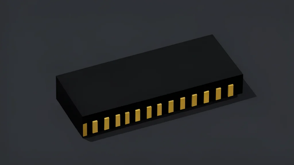 A stack of layered silicon memory chips sitting on a clean, white laboratory surface