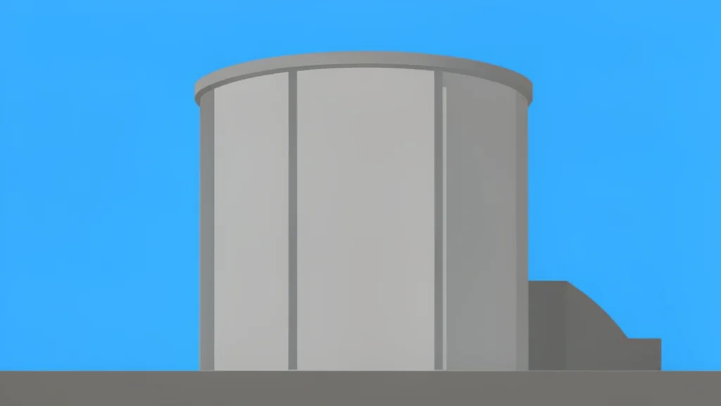 A large, cylindrical concrete containment building of a nuclear power plant standing against a clear sky