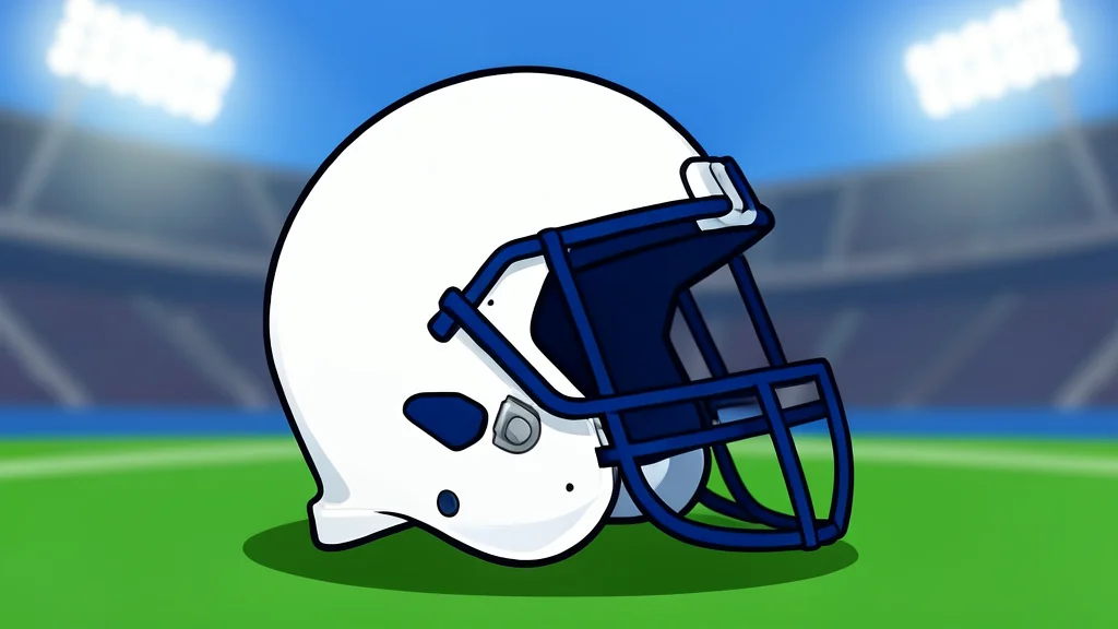 A football resting on the grass of a stadium field