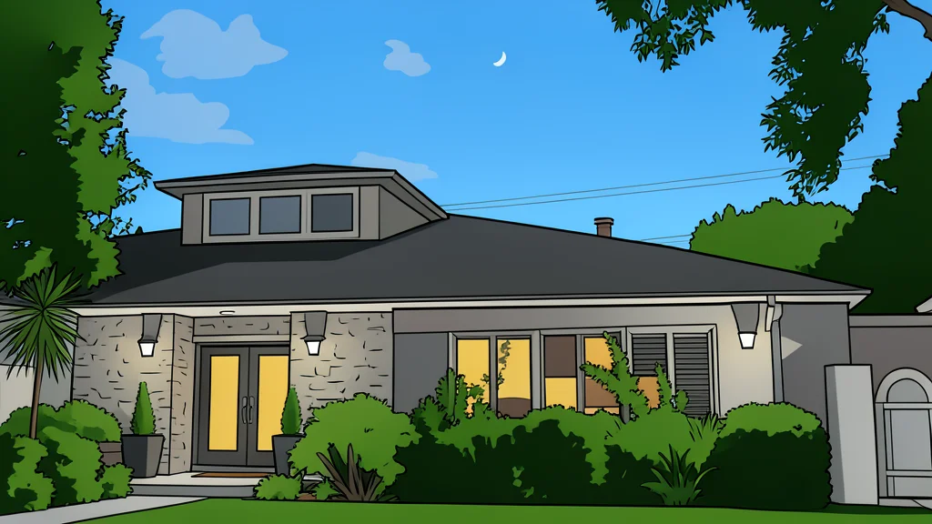 A single-family house exterior with a front door and windows