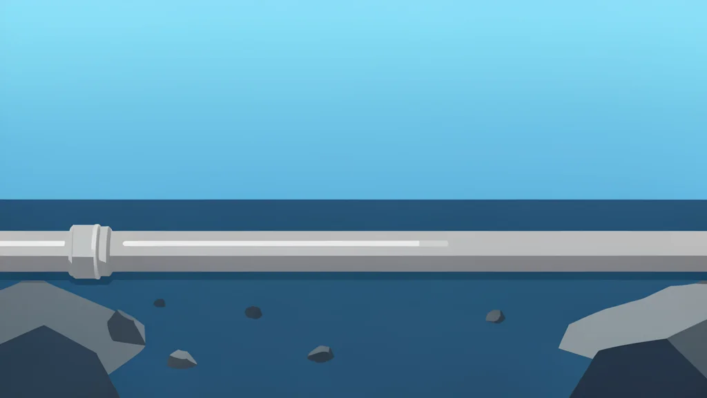 A subsea pipeline running through the seabed of a cold, blue ocean