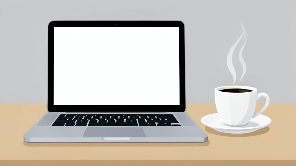 A modern office desk featuring a laptop and a coffee cup in a minimalist vector style.