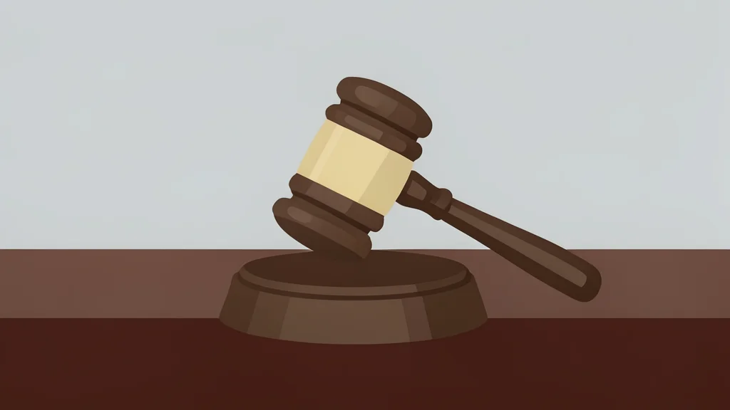 A wooden gavel resting on a dark mahogany desk