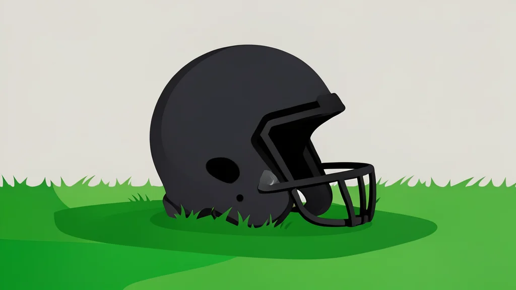 A football helmet resting on green grass