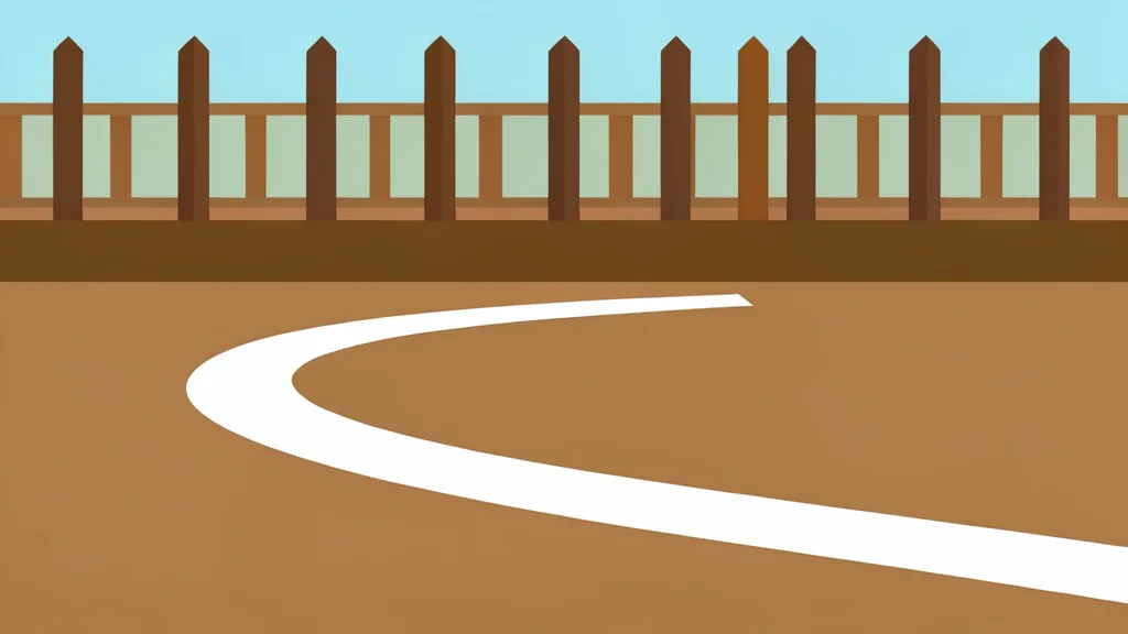 A flat vector illustration of a dirt racetrack with a white line and wooden fence