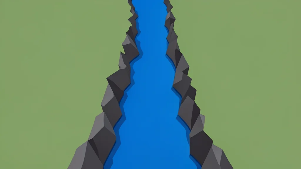 A narrow, rocky strait connecting two large landmasses with deep blue water flowing through the center