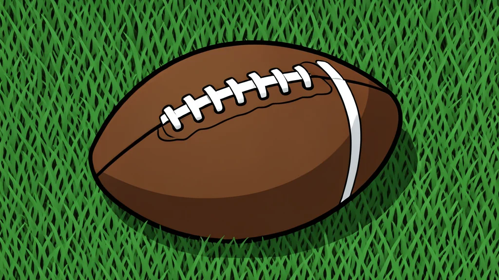 A green football field with white yard lines stretching into the distance under stadium lights