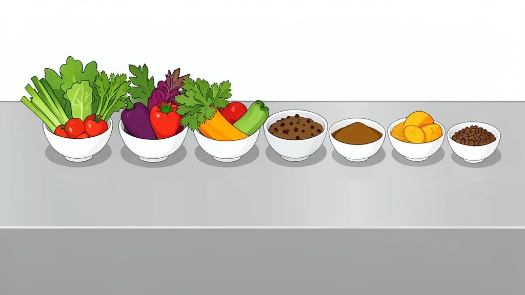 A large stainless steel kitchen counter with various bowls of fresh vegetables and spices arranged neatly
