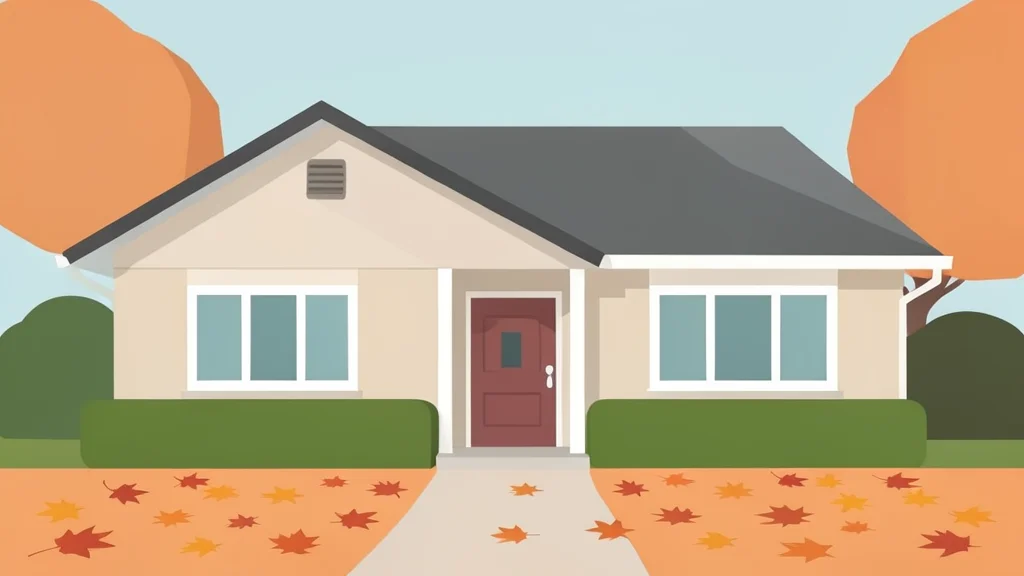 A suburban house exterior with autumn leaves on the ground