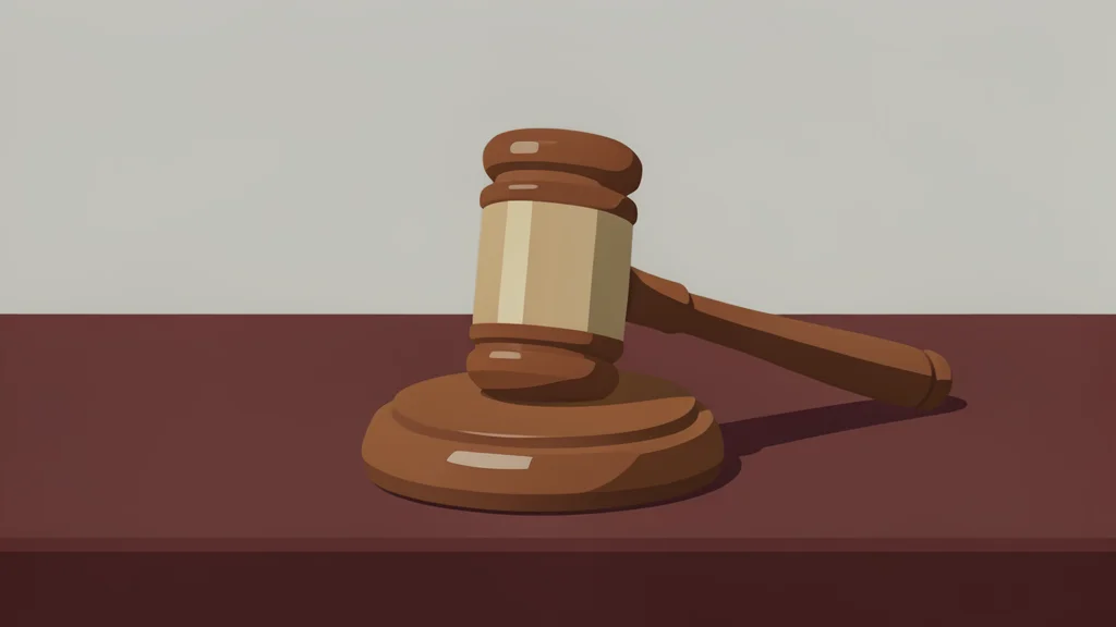 A wooden gavel resting on a polished desk surface