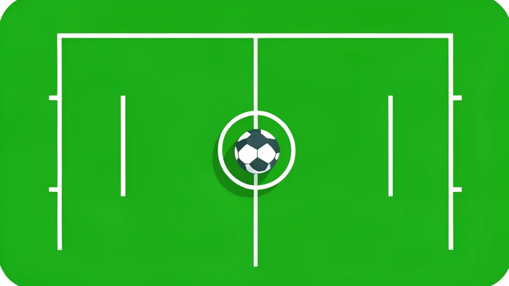 A green grass football pitch with white boundary lines and a single ball resting on the turf.