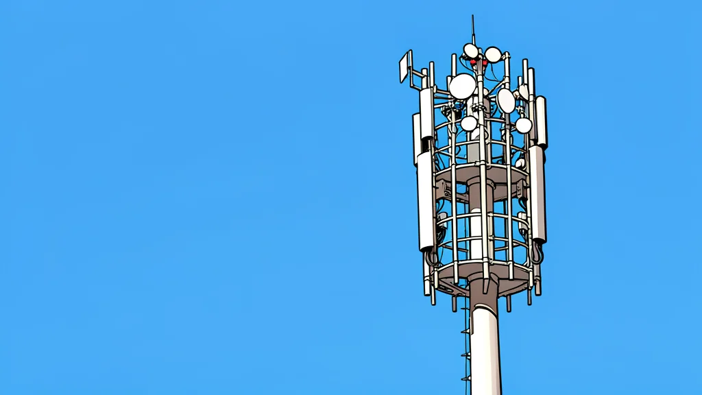 A tall telecommunications cell tower standing against a clear sky
